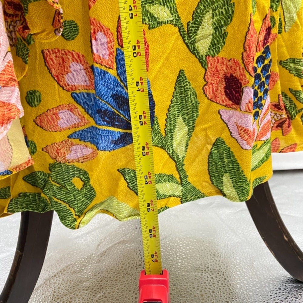 NWOT FARM Rio Summer Garden Maxi Yellow Plunging V-neck Long Sleeves dress Sz L - Picture 12 of 16